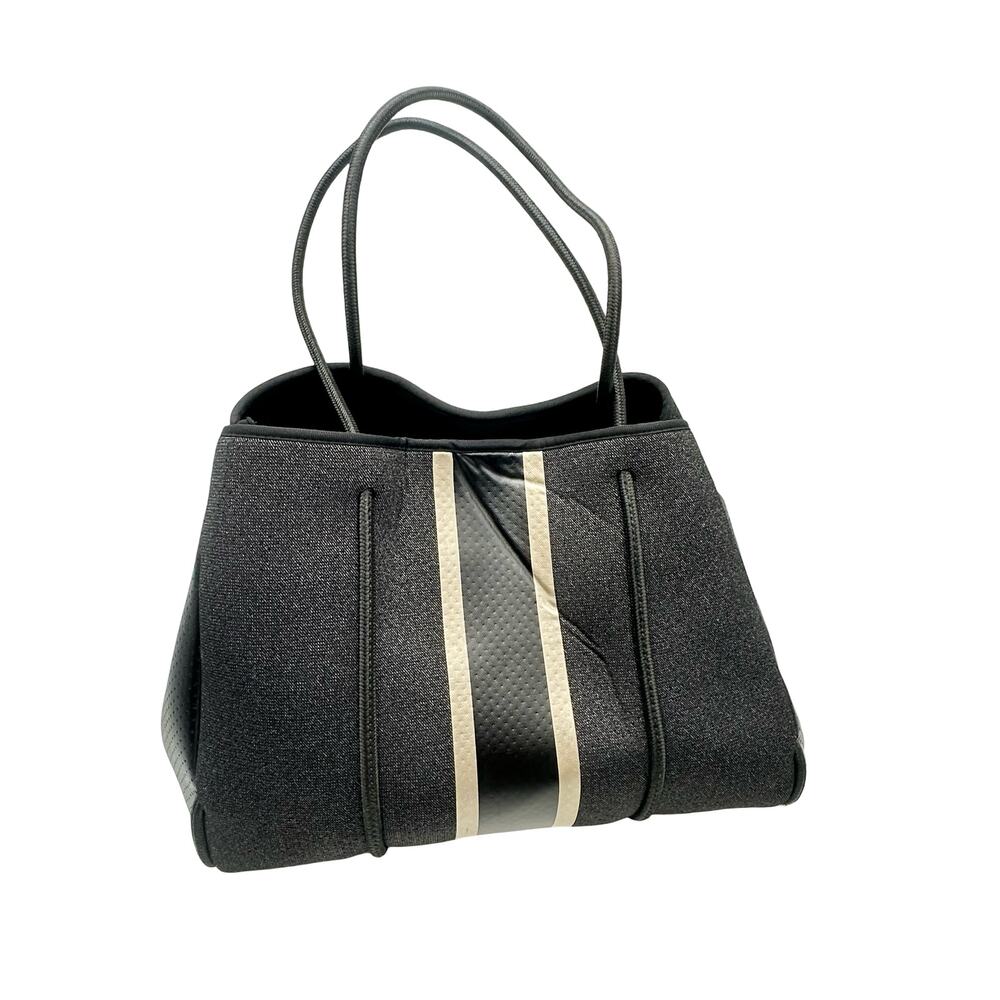 Haute Shore Neoprene Tote Bag Black Double Handle Attached Pouch